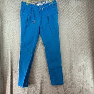 Honey Womans 30 Chino Pants Blue Skinny Tapered Leg Mom Mid Rise Belt Stretch